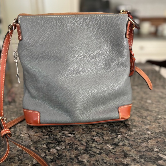 Dooney & Bourke Gray Leather Crossbody Bag with Brown Trim - Picture 3 of 9